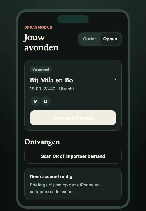 Oppasdashboard met de ontvangen avondbriefing