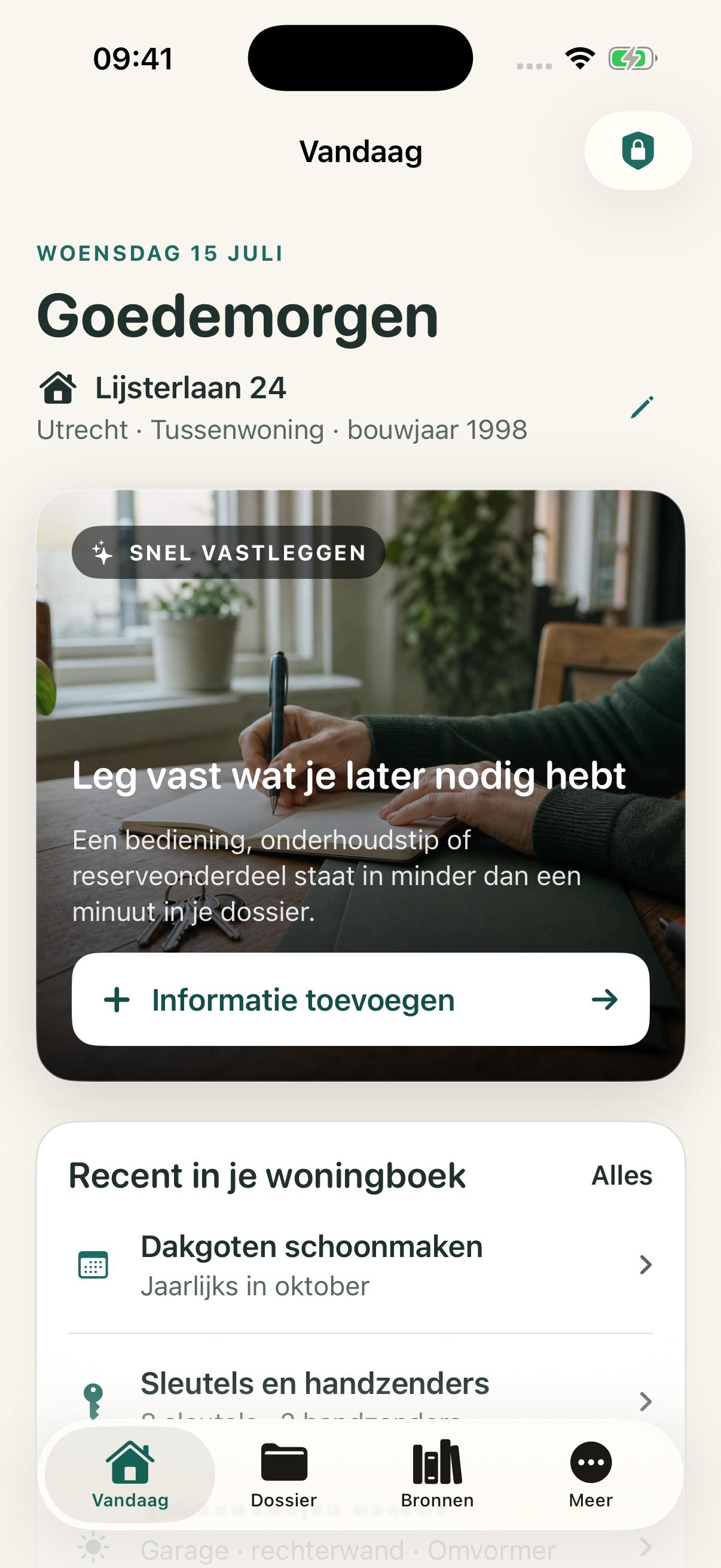 Vandaag-scherm van Woningboek